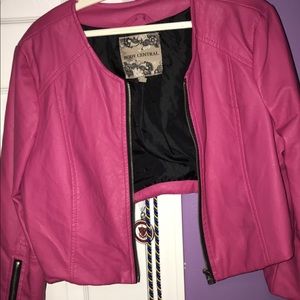 Pink leather crop jacket